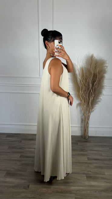 Vestido oversize de alça grossa Bege