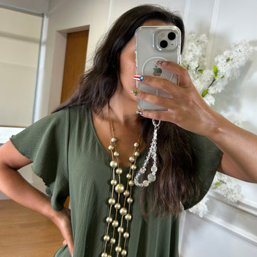 Vestido oversize com folho na manga em Verde Tropa