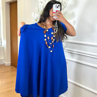 Vestido Midi oversize com folho na manga Azulão