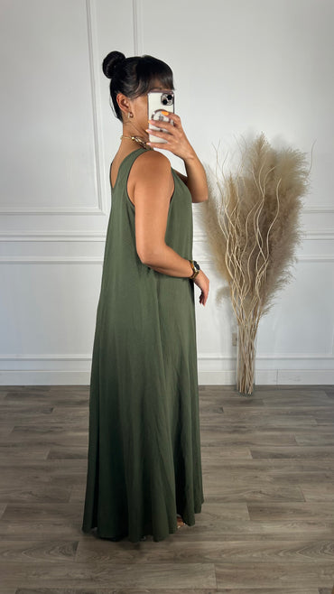 Vestido oversize de alça grossa Verde tropa