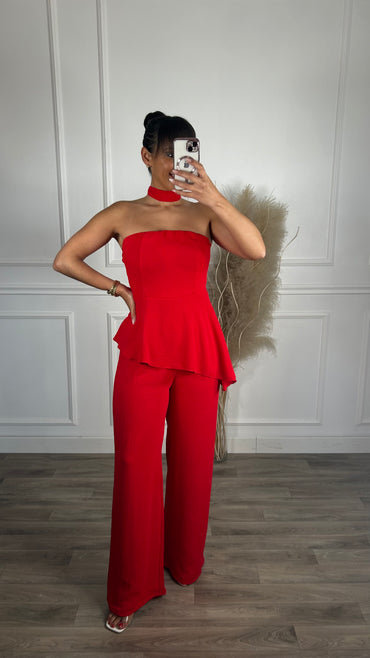Conjunto Top Assimétrico + Pantalona Vermelho
