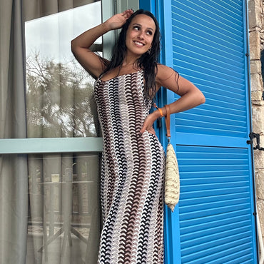 Vestido de Renda comprido Preto e Castanho
