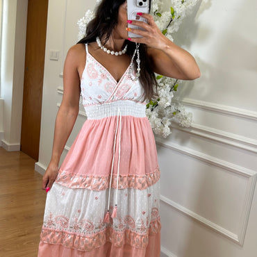 Vestido Indiano de Algodão em Rosa