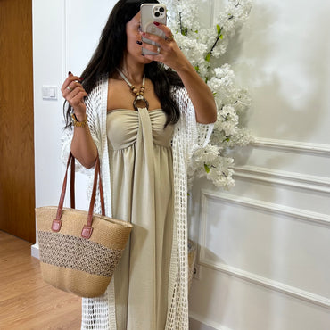 Kimono Comprido Crochet Branco