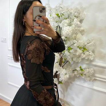 Body com Flores em Castanho