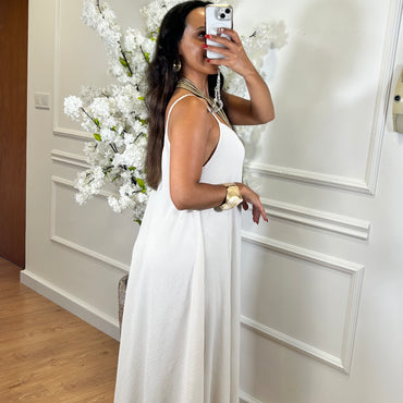 Vestido oversize de alças Bege Perola
