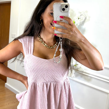 Conjunto Blusa + Pantalona engelhada em Rosa