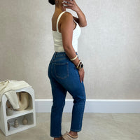 Calça Mom jeans ganga escura