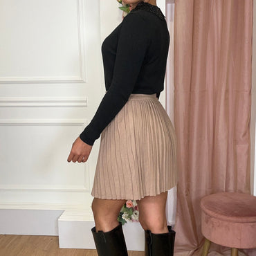 Mini saia plissada Camel