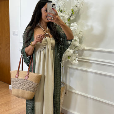 Kimono Comprido Crochet Verde Tropa
