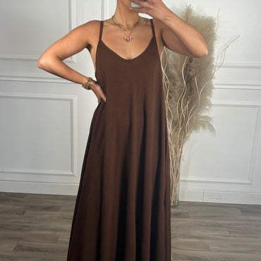 Vestido oversize de alças Castanho