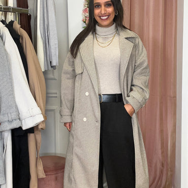 Casaco de Fazenda Comprido Texturado Riscas Camel