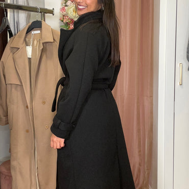 Casaco de Fazenda Comprido Texturado Preto