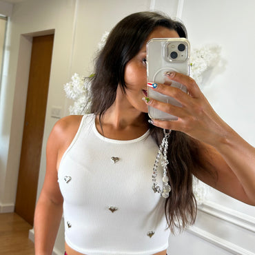 Top canelado com corações em Branco
