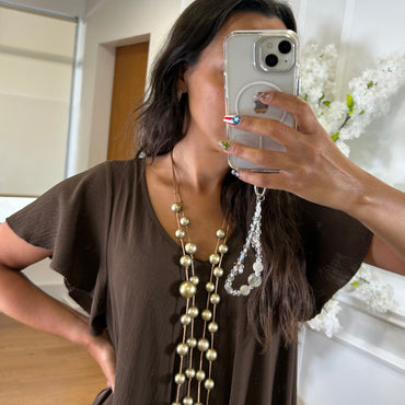 Vestido oversize com folho na manga em Castanho