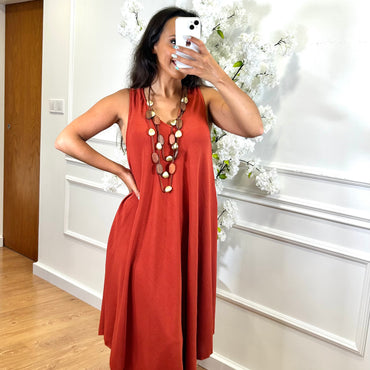 Vestido Midi com alça larga Tijolo