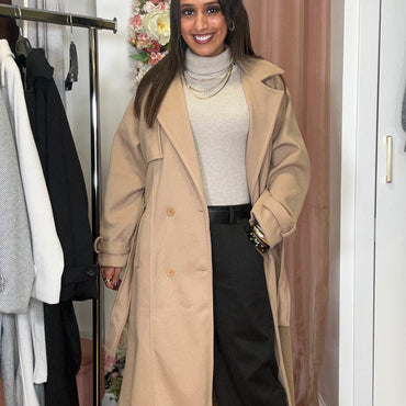 Casaco de Fazenda Comprido Texturado Camel