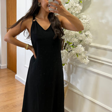 Vestido com argolas nos ombros Preto