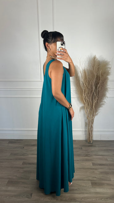 Vestido oversize de alça grossa Azul petróleo