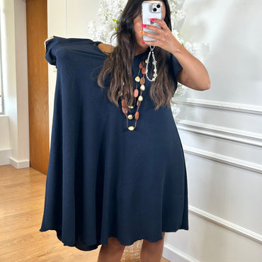 Vestido Midi oversize com folho na manga Azul Marinho