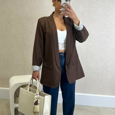 Blazer com Forro Listrado Castanho