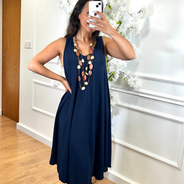 Vestido Midi com alça larga Azul Marinho