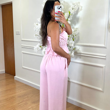Conjunto top com laço + Pantalona Rosa