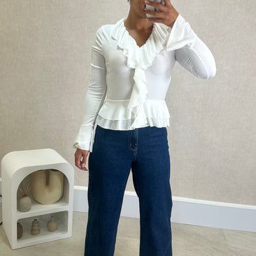 Blusa com folhos em Branco