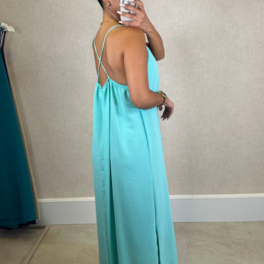 Vestido de Alças Cruzadas Turquesa