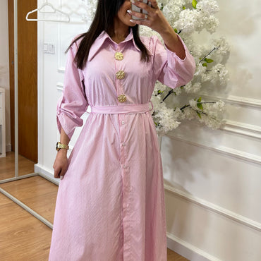 Camiseiro comprido riscas Rosa e branco