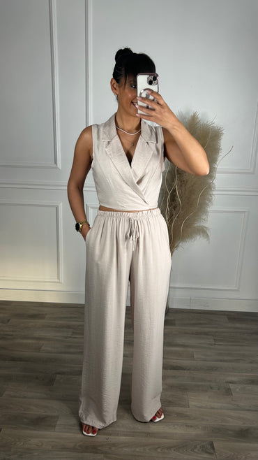 Conjunto colete de apertar + pantalona Taupe
