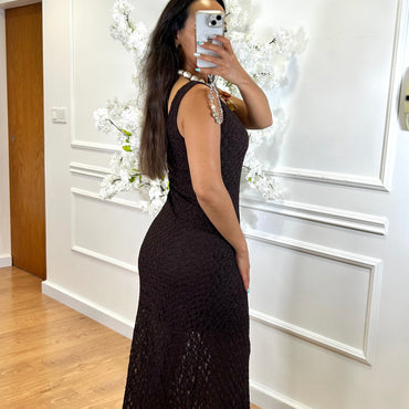 Vestido de Renda comprido Castanho