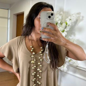 Vestido oversize com folho na manga em Taupe