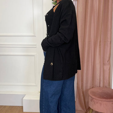 Conjunto Top com brilhos + Casaco Preto