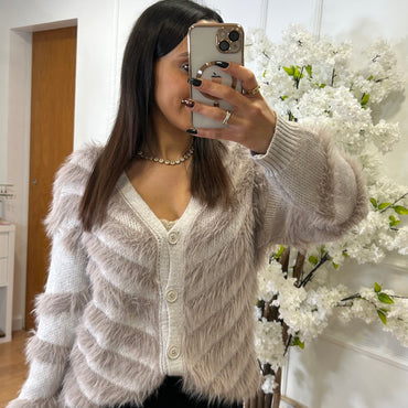 Cardigan com Pelinho fofo em Taupe