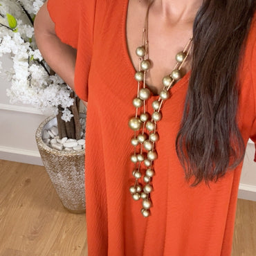 Vestido oversize com folho na manga em Tijolo