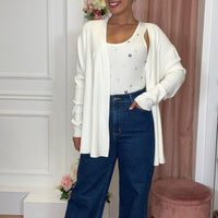 Conjunto Top com brilhos + Casaco Branco