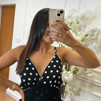 Vestido Bolinhas com Crochet Preto