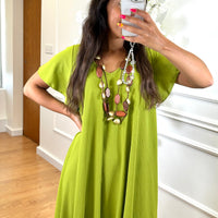 Vestido Midi oversize com folho na manga Verde Azeitona