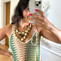 Vestido Zig Zag com fio dourado em Verde