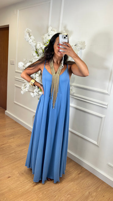 Vestido oversize de alças Azul Celeste