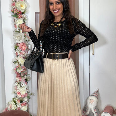 Saia Plissada Pêle de Pessego Bege