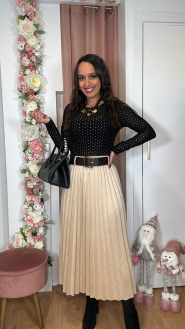 Saia Plissada Pêle de Pessego Bege