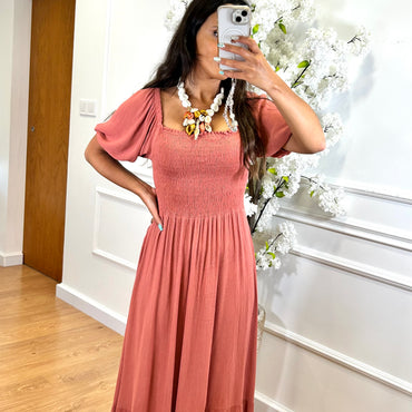 Vestido Salmão Repuxado