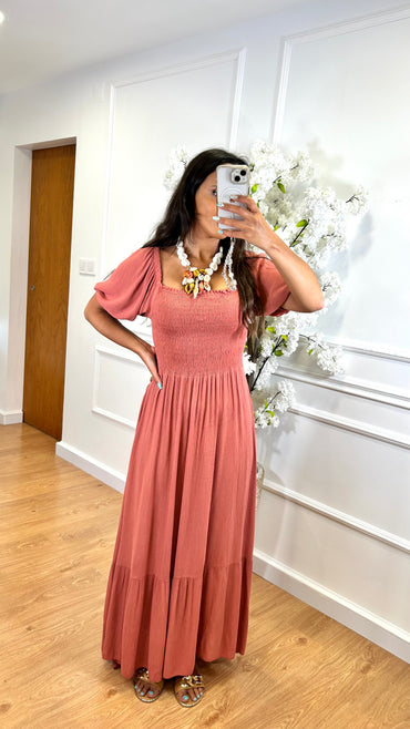 Vestido Salmão Repuxado
