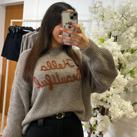 Camisola Malha Hello Beautiful em Taupe