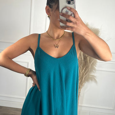 Vestido oversize de alças Azul petróleo