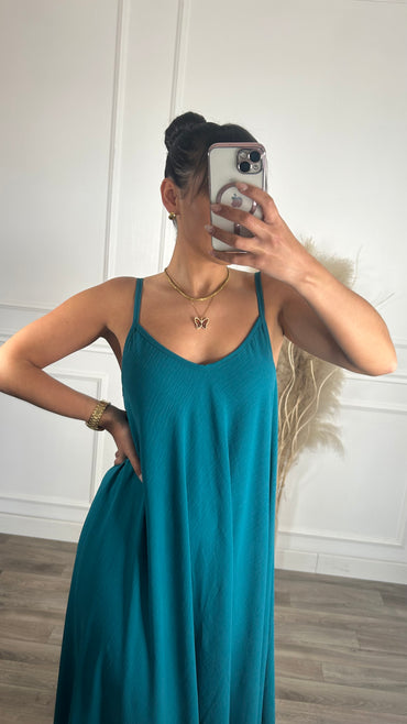 Vestido oversize de alças Azul petróleo