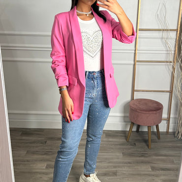 Blazer Manga Repuxada Rosa