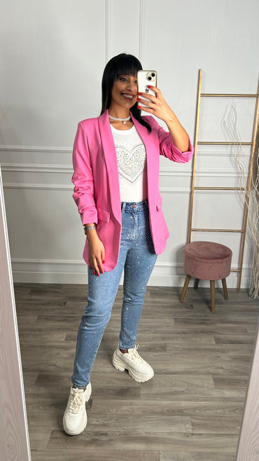 Blazer Manga Repuxada Rosa